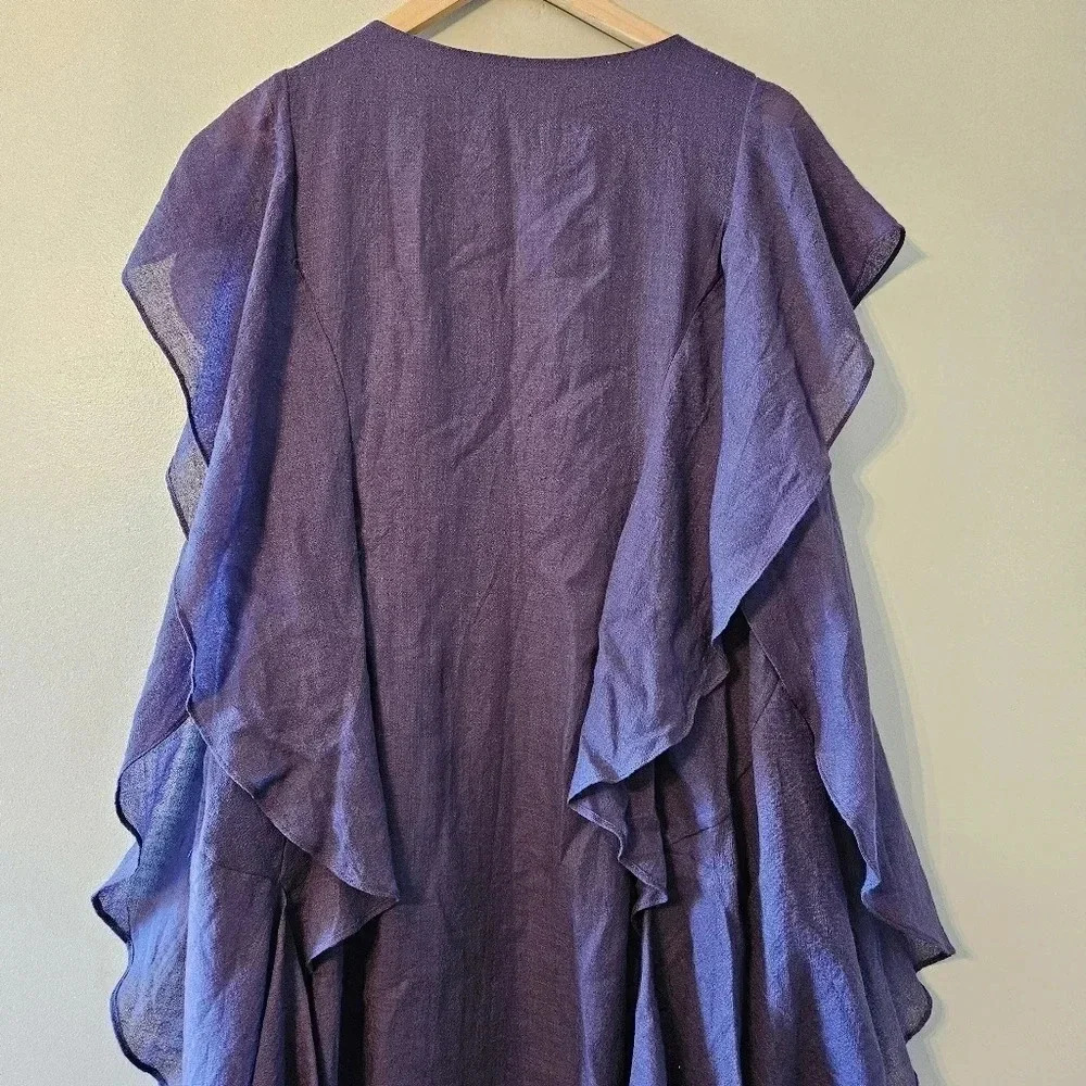 Antik Batik Embellished Draped Ruffle Wool Boho Mini Dress Purple Size Small. - Picture 14 of 16